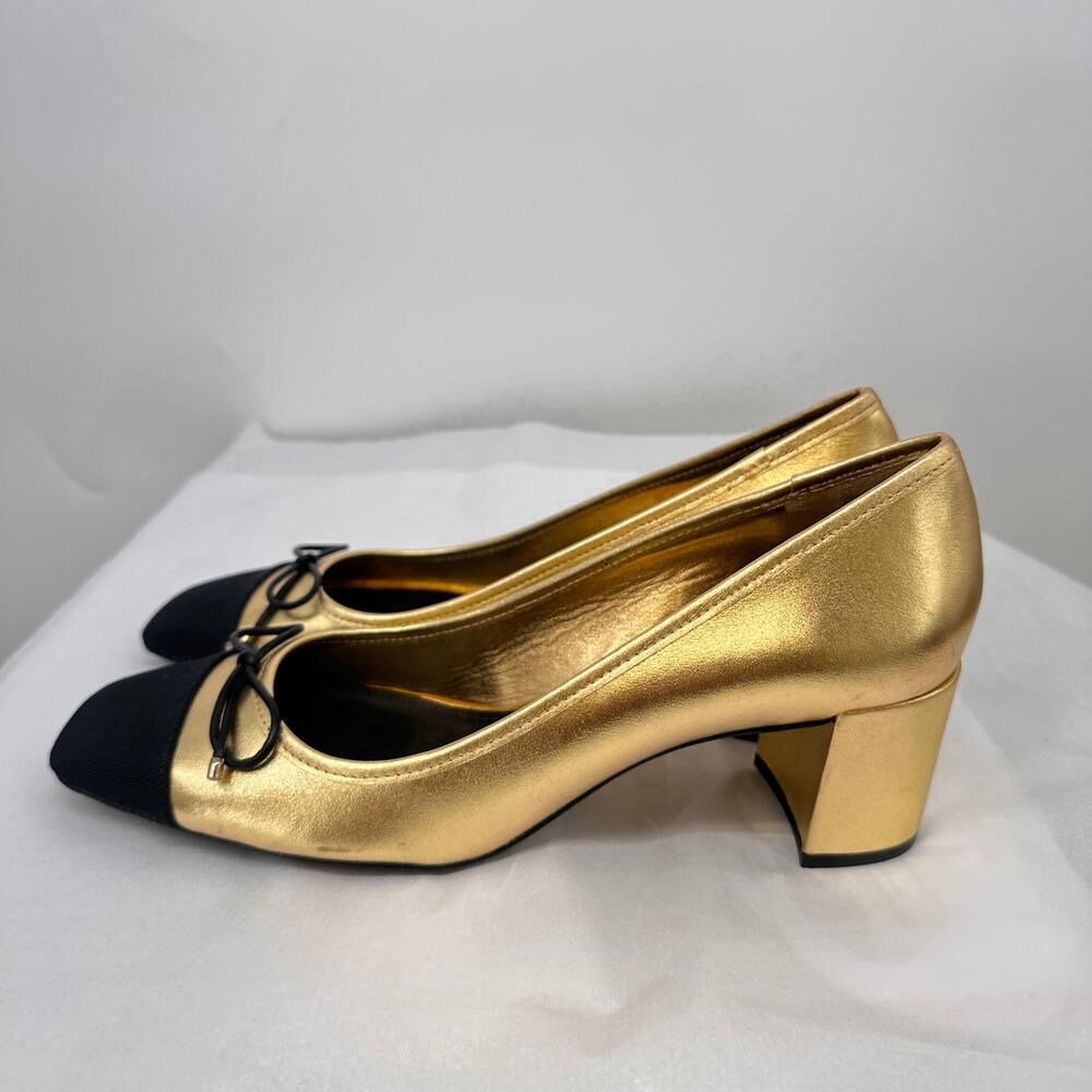 SCHUTZ New in Box Evereve Arissa Block Cap Toe Heel in Black & Gold / // 10 - Picture 6 of 10